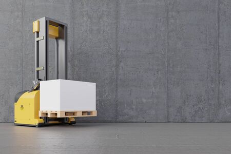 AGV Forklift transporting on a concrete wall and flooring,3d Renderingの写真素材