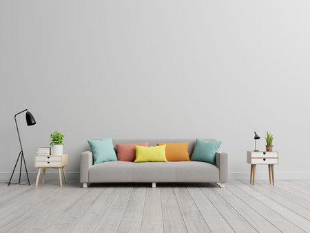 Empty living room with sofa in simple living room interior.3d rendering