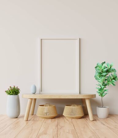 Mockup poster in the interior on table. 3D renderingの写真素材