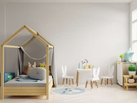 Mock up wall in the children's room in white wall background .3d renderingの写真素材