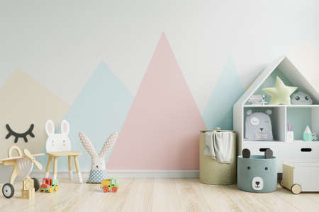 Mockup wall in the children's room on wall pastel colors background.3D Renderingの写真素材