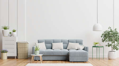 Bright and cozy modern living room interior have sofa and lamp with white wall background.3D Renderingの写真素材