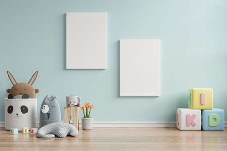 Mock up poster frame in children room,kids room,nursery mockup,3d renderingの写真素材