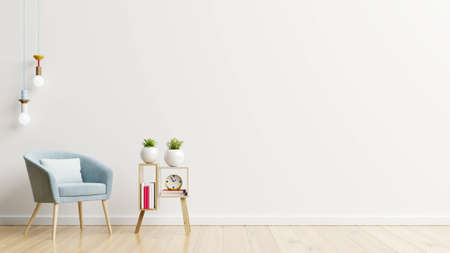 White wall with armchair in living room.3d renderingの写真素材