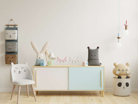 Mock up wall in the children's room in white wall background.3d renderingの写真素材