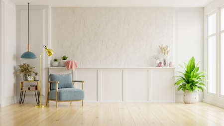 White plaster wall living room have armchair and decoration,3d renderingの写真素材