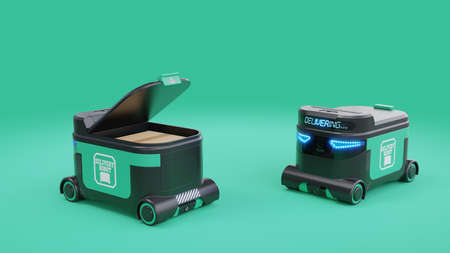 Delivery Robot Food delivery robots may serve homes in near future. AGV intelligent robot.3d renderingの写真素材