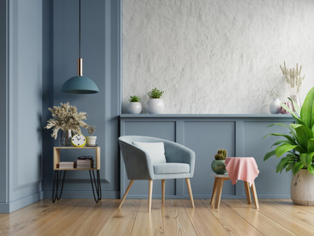 White plaster wall living room have armchair and decoration,3d renderingの写真素材