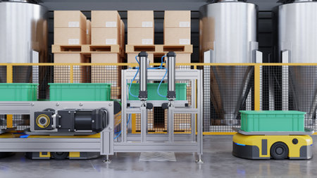 Robots efficiently sorting hundreds of parcels per hour(Automated guided vehicle) AGV.3d renderingの写真素材