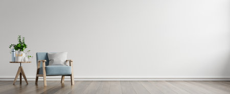 The interior has a armchair on empty white wall background,3D renderingの写真素材