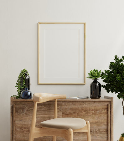Mockup frame in living room interior,Scandinavian style,3d renderingの写真素材