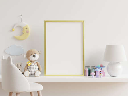 Mock up posters in child room interior, posters on empty white wall background,3D renderingの写真素材
