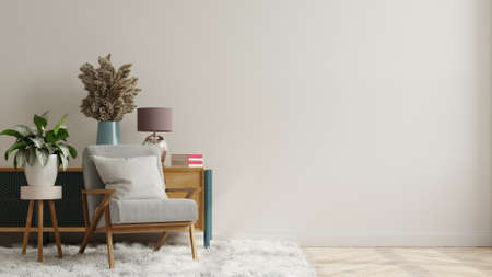 White wall with armchair in living room.3d renderingの写真素材
