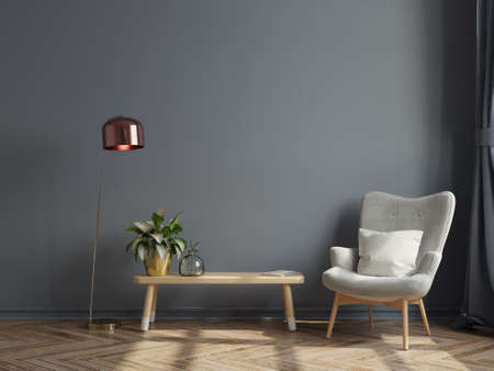 Luxury modern interior of living room has a armchair on empty dark wall background,3D renderingの写真素材
