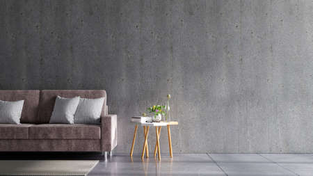 Concrete wall in house with sofa and accessories in the room.3d renderingの写真素材
