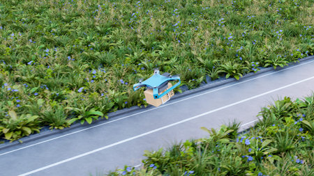 Delivery drone with the cardboard box,drone fast delivery concept.3d rendering