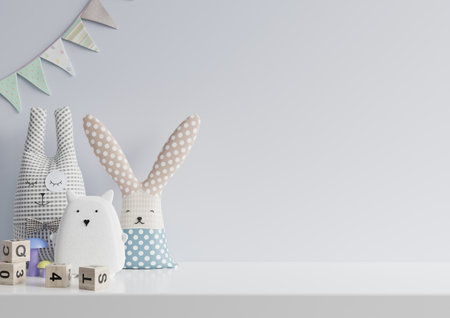 Mockup wall in the children's room on wall white colors background.3D renderingの写真素材