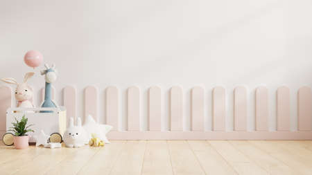 Mockup wall in the children's room with stroller in light white color wall background,3d renderingの写真素材
