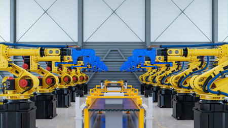 Welding robotic for automotive assembly in factory.3D Rendering
