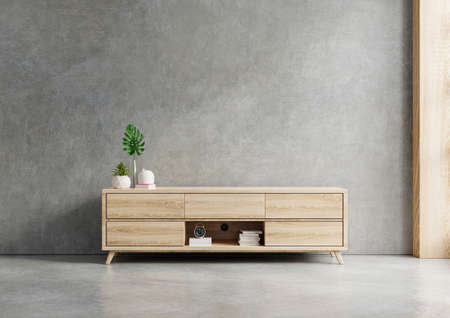 Cabinet for tv in living room interior wall mockup on concrete wall,3d renderingの写真素材