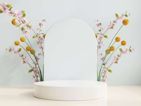 Mockup geometric studio for product presentation with a light blue color background.3D renderingの写真素材