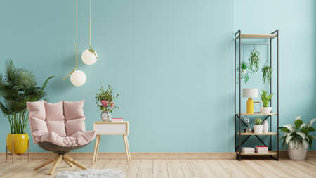 Blue living room interior with cozy luxury armchair,3d renderingの写真素材