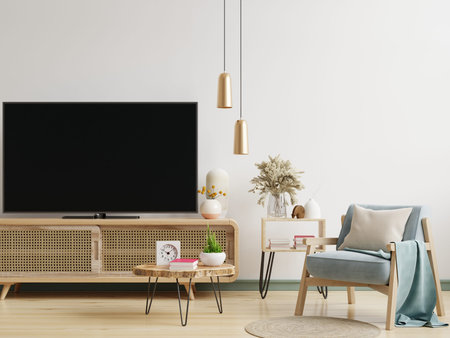 TV cabinet and display with white wall.3D rendering