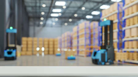 White table top blur in industrial plant.3D renderingの写真素材