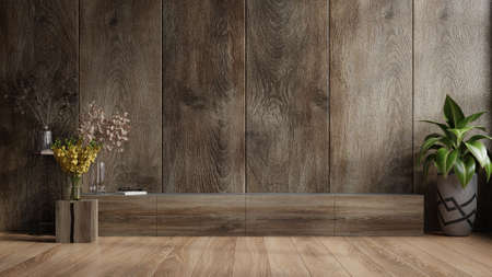 Modern living room with decoration on wooden wall background.3D renderingの写真素材