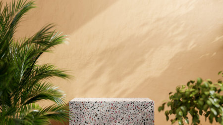 Mockup terrazzo podium for product presentation on cream pastel background.3d rendering