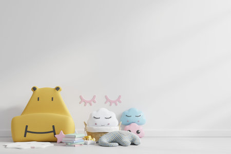 Mock up wall and cute sofa in the children's room in white wall background.3d rendering