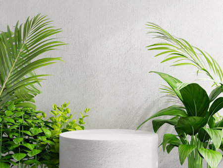 Concrete podium in concrete room for product presentation.3D renderingの写真素材