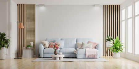 White wall living room have sofa and accessories decoration in the room.3d renderingの写真素材