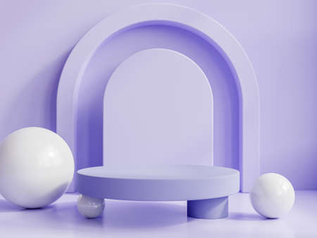 Luxury purple color cylinder pedestal podium for product presentation.3d renderingの写真素材