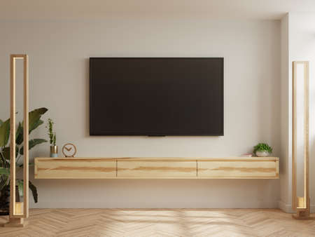 TV room and modern living room on white wall background.3d renderingの写真素材
