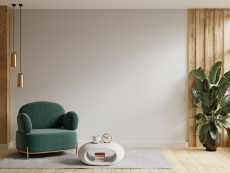Modern interior of wall space with green armchair on empty white room.3d renderingの写真素材