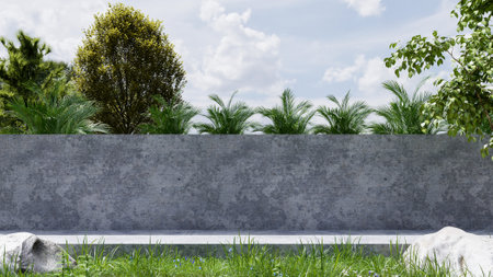 Empty exterior concrete wall in the midst of nature. 3d renderingの写真素材