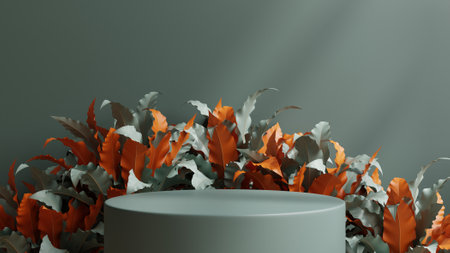 Green podium in tropical forest for product presentation and pastel background.3d renderingの写真素材