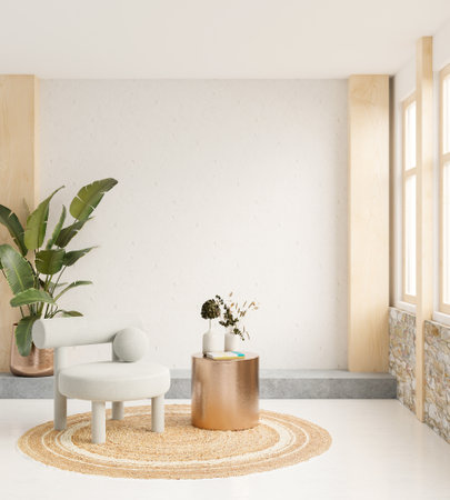 Living room style in warm tones with armchair and decoration minimal.3d renderingの写真素材