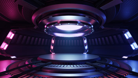 Futuristic circle light cyberpunk style for product presentation.3d renderingの写真素材