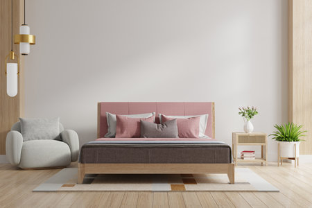 Cozy bedroom interior wall mockup with armchair and accessories decorate the room.3d renderingの写真素材
