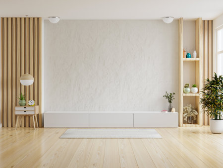 Mockup a TV wall mounted with decoration in living room and white cement wall.3d renderingの写真素材