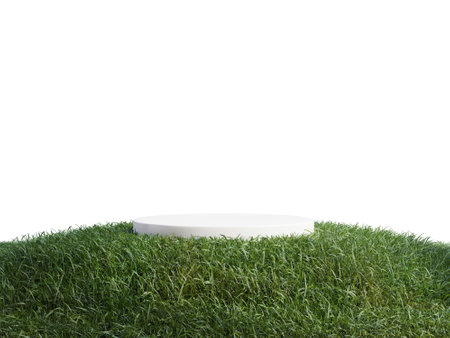 White podium in meadow for product presentation and on white background.3d renderingの写真素材
