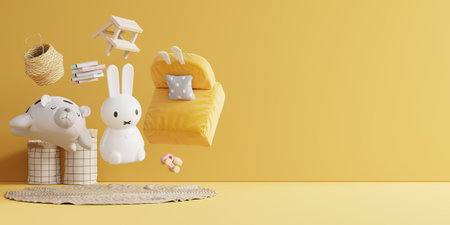 Children's room interior design concept sale on wall yellow colors background.3d renderingの写真素材