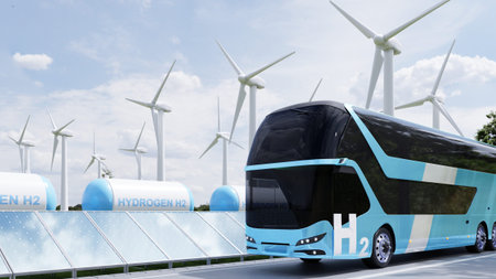 Hydrogen energy storage gas tank for hydrogen Fuel cell bus.3d renderingの写真素材