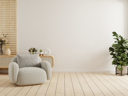 Modern interior of living room with gray armchair on empty white color wall background.3d renderingの写真素材