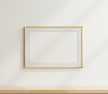 Interior poster mockup with horizontal wooden frame.3d renderingの写真素材
