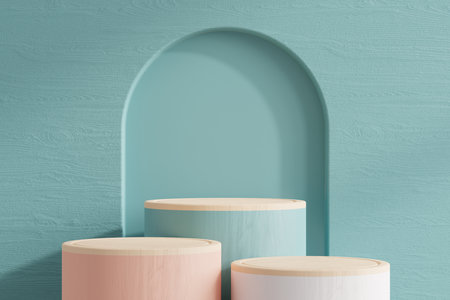 Podium in abstract dark blue room composition for product presentation.3d renderingの写真素材