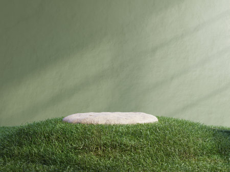Rock platform in tropical forest for product presentation and green wall.3d renderingの写真素材