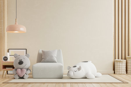 Mockup wall in the children's room on wall cream color background.3d renderingの写真素材